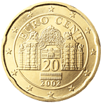20 cents - Palais du Belvedère (Vienne) + représentation héraldique du drapeau autrichien