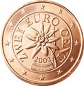 2 cents - Edelweiss + heraldic representation of the Austrian flag