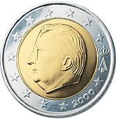 2 euros - Effigie du roi Albert II regardant vers la gauche + monogramme royal