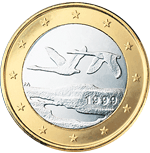 1 euro - Vol de deux cygnes au-dessus d'un lac