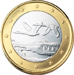 1 euro - Flight of two swans above a lake