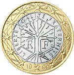 1 euro - Arbre (symbole de vie, nature, unité, croissance et liberté) et hexagone (forme géographique de la France)