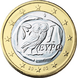 1 euro - Tetradrachma, old Athenian coin with owl