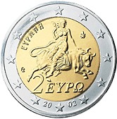 2 euros - Europa chevauchant Zeus, sous forme de taureau