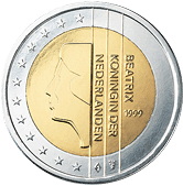 2 euros - Effigie Reine Beatrix regardant vers la gauche