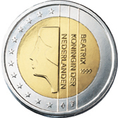 2 euros - Effigy of the Queen Beatrix looking towards the left