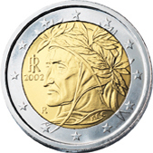 2 euros - Effigy of Dante Alighieri (writer) based on Parnassos-fresco realized by Raphael Sanzio