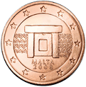 2 cents - L'autel du temple mégalithique de Mnajdra, édifié vers 3600 av. J.-C. sur une hauteur surplombant la mer.