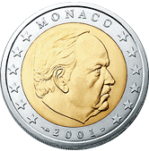 2 euros - Effigie Prince Rainier III regardant vers la droite