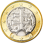 1 euro - Une double croix et trois collines, motif figurant sur lemblème national de la Slovaquie.