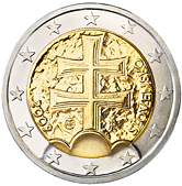 2 euros - Une double croix et trois collines, motif figurant sur lemblème national de la Slovaquie.
