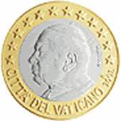 1 euro - Effigy of the Pope John-Paul II looking towards the left